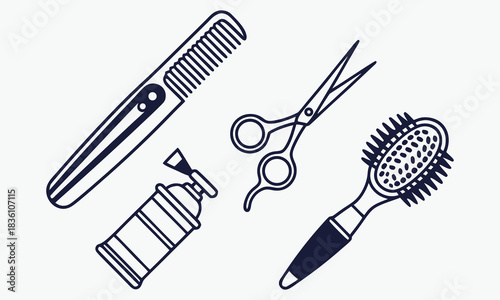 Hairdressing tools collection icons set Hair salon tools and accessories icons set: