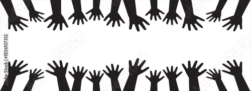 black silhouette hands reaching upward from top and bottom