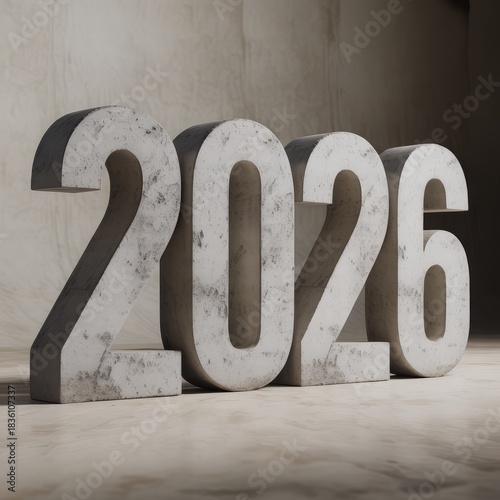 3D 2026 number design representing the year 2026 on   background