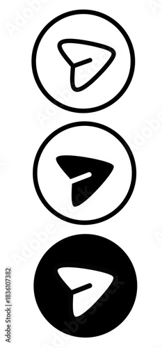 Send symbol icon set with three bold styles, perfect for messaging apps, communication interfaces, buttons, UI elements and modern design