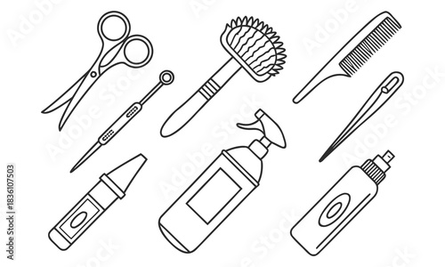 Hairdressing tools collection icons set Hair salon tools and accessories icons set: