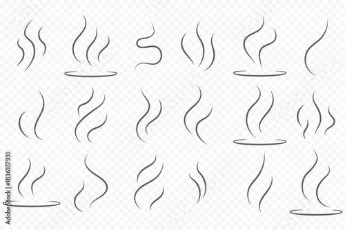 Smoke steam icon vector set, Smoke smell. Vector illustration. hot aroma heat design on transparent background. steam smoke set vector silhouette. Smoke smell, steam aroma heat icon illustration. 