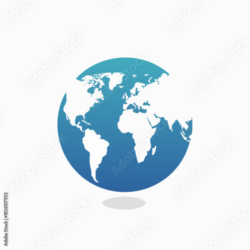Blue planet Earth globe icon with a simplified world map. Vector illustration for global business, travel, or environmental concepts on a white background