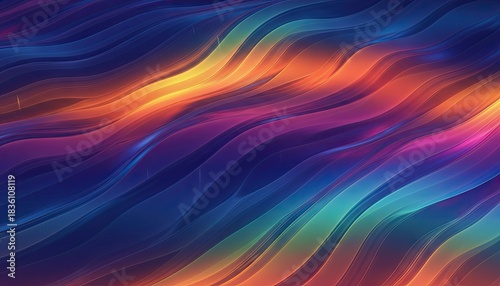 Wallpaper Mural Abstract Wavy Lines of Vibrant Colors Including Orange Yellow Blue and Purple With Sparkles and Glitter Effect In A Dark Background Torontodigital.ca