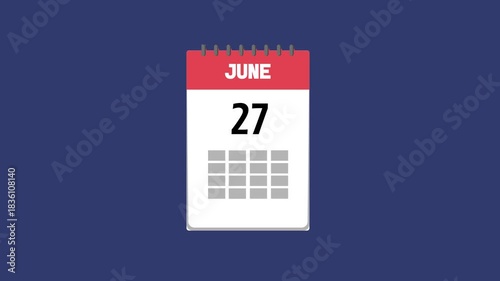 June calendar icon animation - Calendar with the date june 30 on a dark blue background - Animated calendar icon isolated