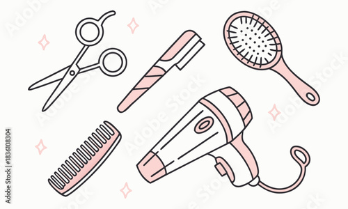 Hairdressing tools collection icons set Hair salon tools and accessories icons set:
