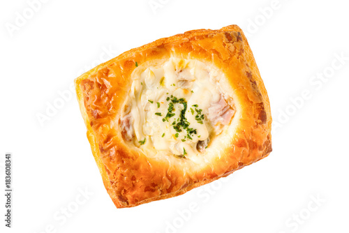 Quadro su tela delicious fresh baked Ham Cheese Danish, isolated on white background with clipp