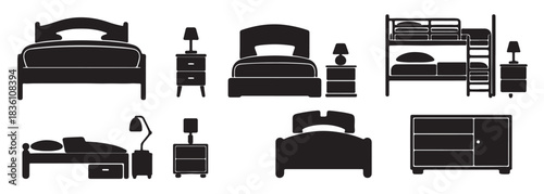 bedroom furniture silhouettes including bunk beds and