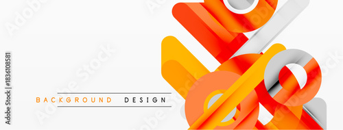 Abstract orange shapes overlap white space. Modern design elements create dynamic visual impact. Minimalist aesthetic suits various projects.