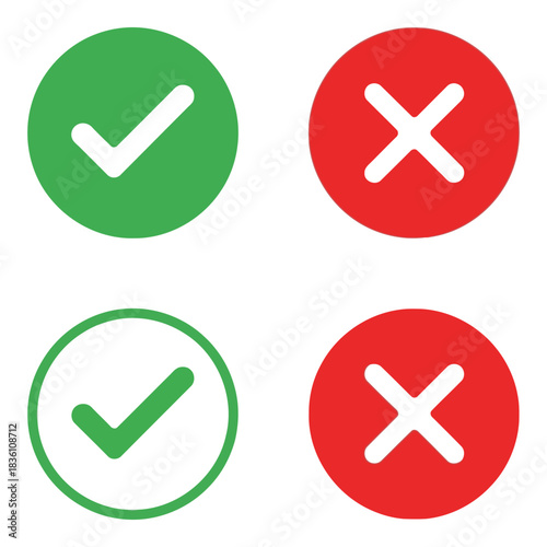 Green check marks and red cross marks indicating yes or no options