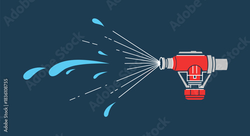 A stylized illustration of a fire sprinkler system actively spraying water, symbolizing fire safety and emergency response.