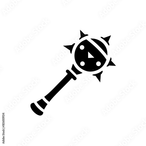 Illustration of a spiked mace weapon on transparent background silhouette