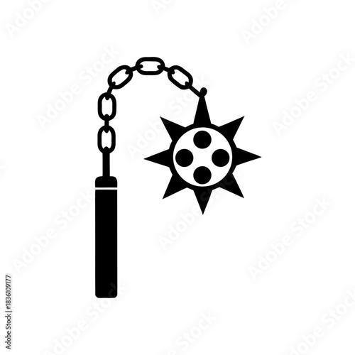 Silhouette of a spiked flail weapon on transparent background