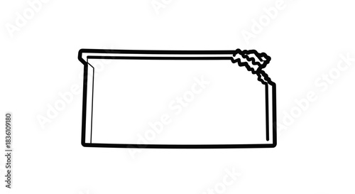 Hand-drawn outline of the state of Kansas, featuring its characteristic rectangular shape with a jagged northeastern border.
