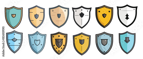 collection of shield vector illustration flat style
