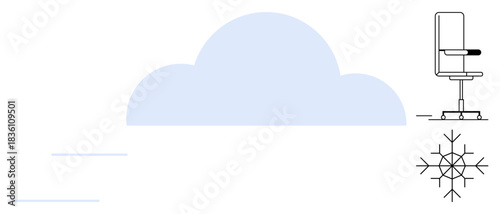 Cloud computing, workplace design, seasonal , winter, digital services, abstract concepts. Cloud shape, office chair snowflake. Cloud computing and workplace design concepts