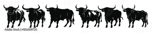 bull black silhouette vector set american bulls silhouettes