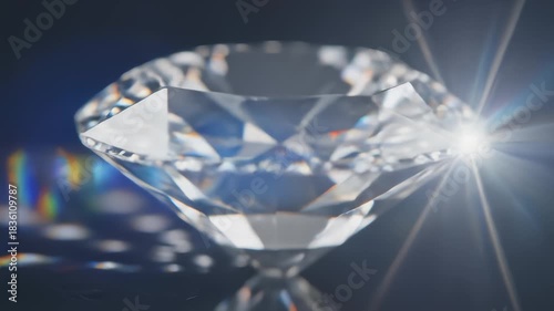 Close Up of a Diamond Sparkling With Light Reflections and Refraction
