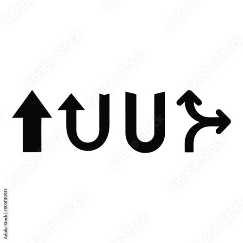 Symbolic representation of decision making and direction changes on a white background