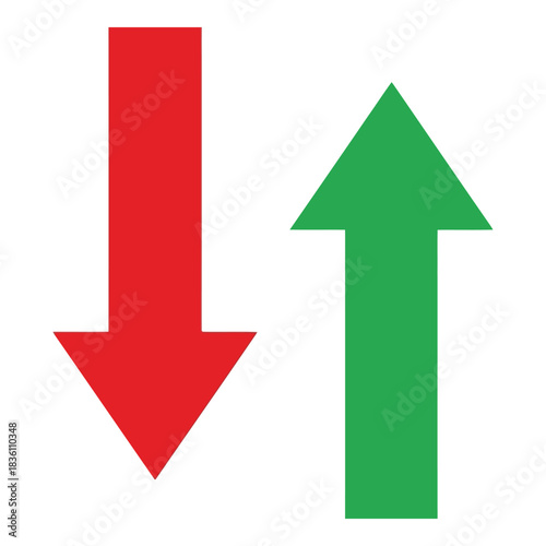 Up and down arrows showing growth and decline in a simple graphic representation