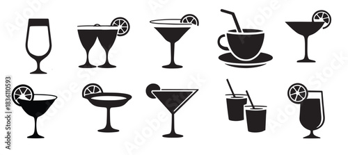 cocktail and drink glass silhouettes for beverage and party 