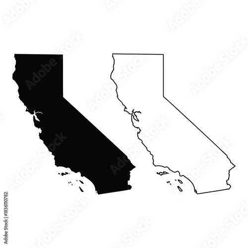 California state outline in black and white on a white background