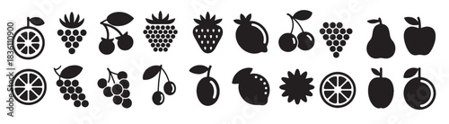  collection of black and white fruit icons