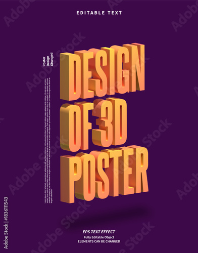Editable Text Effect Vector of Orange Gradation 3D realistic Bold Isometric typography for poster, brochure, advertising, display