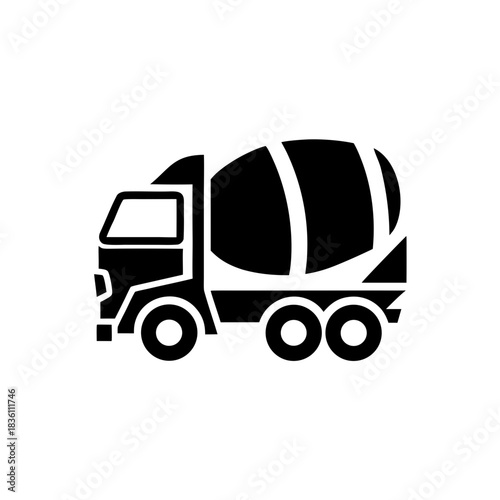 Illustration of a cement mixer truck on transparent background silhouette
