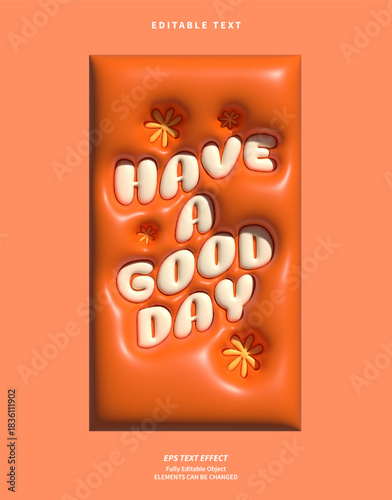 Editable Text Effect Vector of Orange Digital Wallpaper Holiday 3D realistic Groovy bold typography for poster, brochure, advertising, display