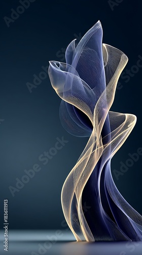 Abstract wire sculpture Light and shadow interplay in elegant, modern design against dark backdrop