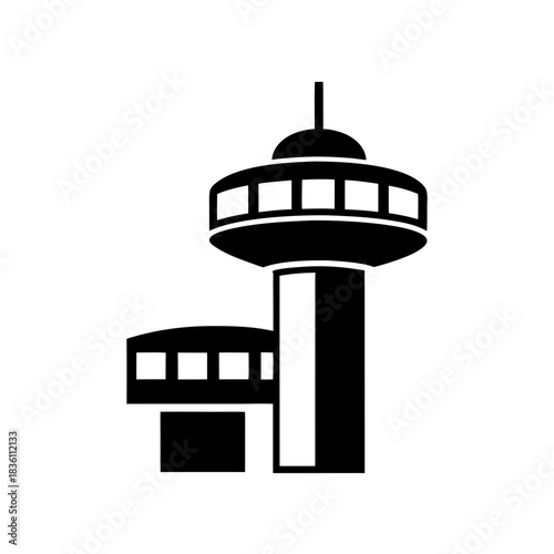 Illustration of an airport control tower on transparent background silhouette