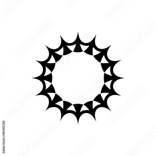 Black circular spiky design element on transparent background silhouette