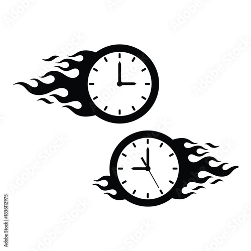 Two clocks with flames, symbolizing speed and urgency