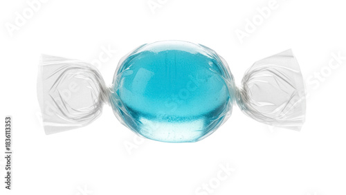 Bilde på lerret Blue hard candy isolated PNG on transparent background, wrapped sweet treat for