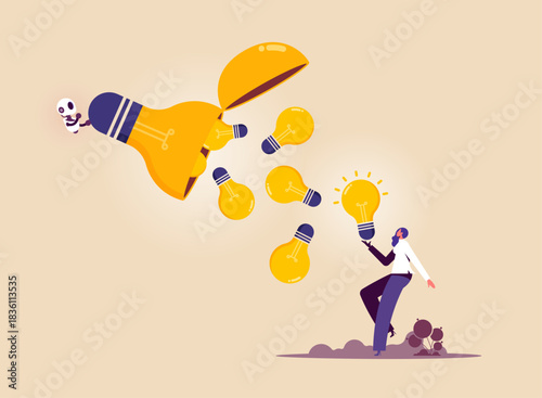 AI artificial intelligence technology open lightbulb to provide ideas, think and advice new idea, machine to support and help