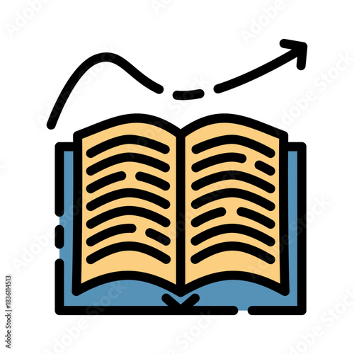 Graph chart filled line color icon. Open report book Symbol.