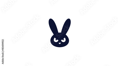 Angry Dark Rabbit Head Vector Illustration. Fierce Bunny Face Icon with Menacing Expression. Minimalist Graphic Design Element.
