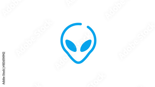 Minimalist blue alien head icon on white background. Simple vector graphic of an extraterrestrial character or sci-fi symbol.