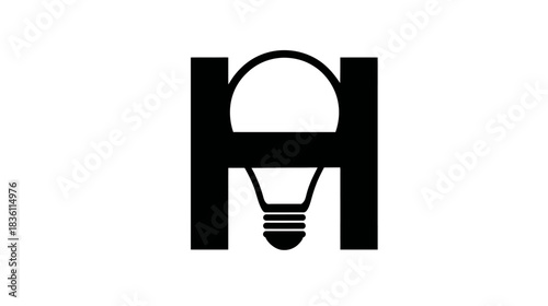 Creative letter H with integrated lightbulb icon, symbolizing innovation, idea, solution, and smart business concept.