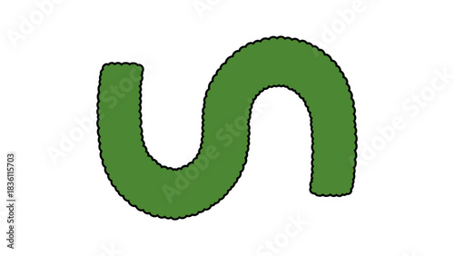 Green S-shaped object with a rough edge, possibly a topiary or stylized plant.