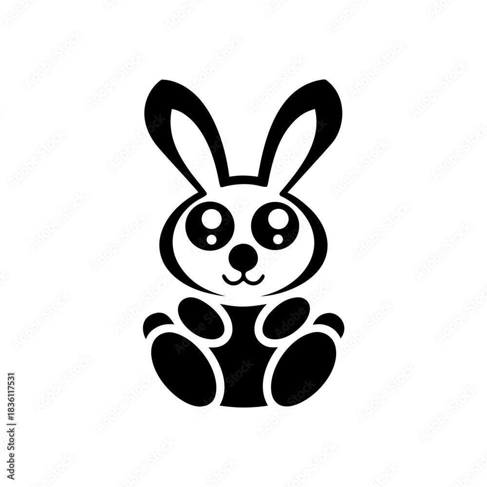 Obraz premium Cartoon bunny with big eyes sitting on transparent background silhouette