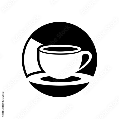 Simple coffee cup and saucer icon on transparent background silhouette