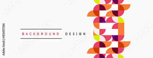 Abstract geometric pattern. Orange, purple, green squares form vertical column. Minimalist design with text labels above. Clean, modern aesthetic.