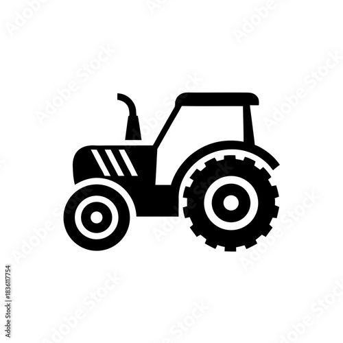 Illustration of a black tractor on transparent background silhouette