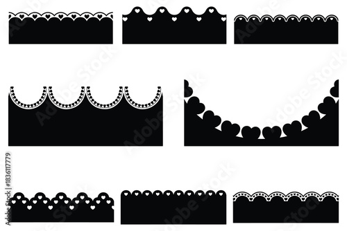 Black scalloped borders with white heart accents decorative