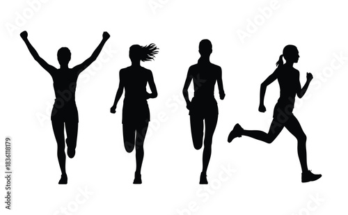 Dynamic silhouettes of female runners in motion, fitness and wellness concept