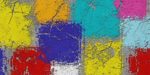 Colorful painted grunge wall texture with peeling, aged, rusty stripes and vintage rough surface pattern design