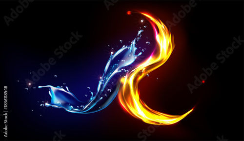 Fire and water splash abstract design, opposites
