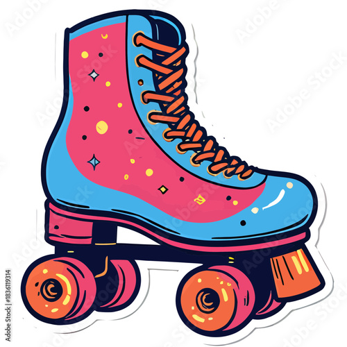 roller skate | disco sparkles | 80s aesthetic | retro fun vibes | bold outline sticker | vibrant shimmer accents | nostalgic roller disco | colorful vintage style | playful movement energy | classic